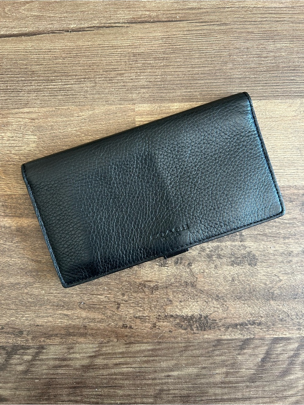 Coach Black Pebbled Leather Slim Checkbook Organizer Wallet